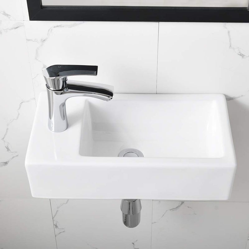 Bokaiya Corner Bathroom Sink Wall Mount-Bokaiya 18 Inch Small Bathroom Sink with Faucet Combo Rectangle White Porcelain Ceramic Vanity Sink, Left Hand - Image 3